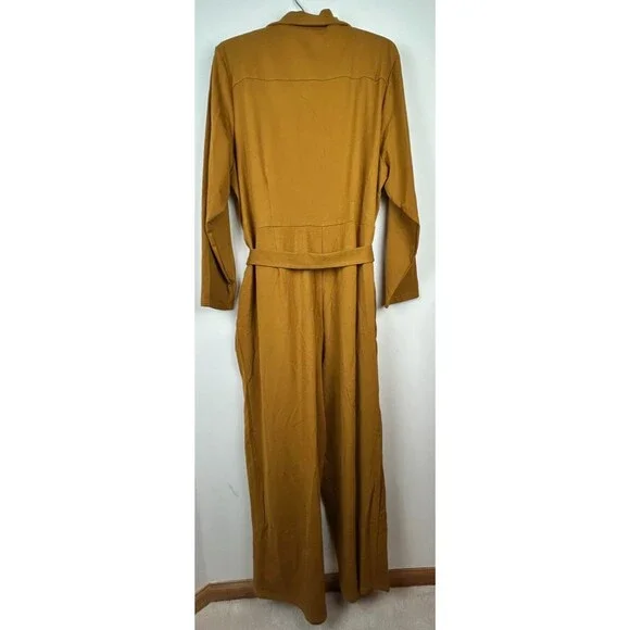 Mod X Womens 3X Mustard Belted Button Up Stretchy Jumpsuit - Picture 4 of 16